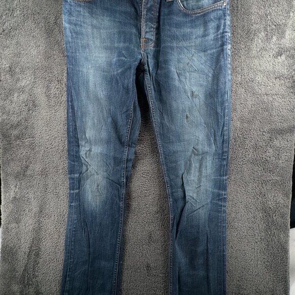 Nudie Jeans Co Mens Jeans Denim Pants Trouser Size 32x34 Grim Tim White Knee - Picture 2 of 16